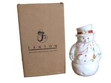 Fenton MILK Glass SNOWMAN 7" Fairy Light Lamp Figure HP & Signed D. Robinson NIB