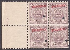 PERU 1909 OFFICIAL 10c optd SPECIMEN in red + security punch hole blk 4.....7926