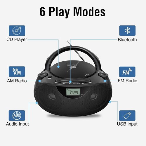 Reproductor de CD estéreo portátil con radio AM/FM, conector para auriculares, sonido claro y completo. - Imagen 2 de 4