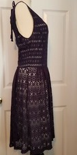 Anthropologie Blue Eyelet over Light Green Full Lining Flowing Dress size Medium