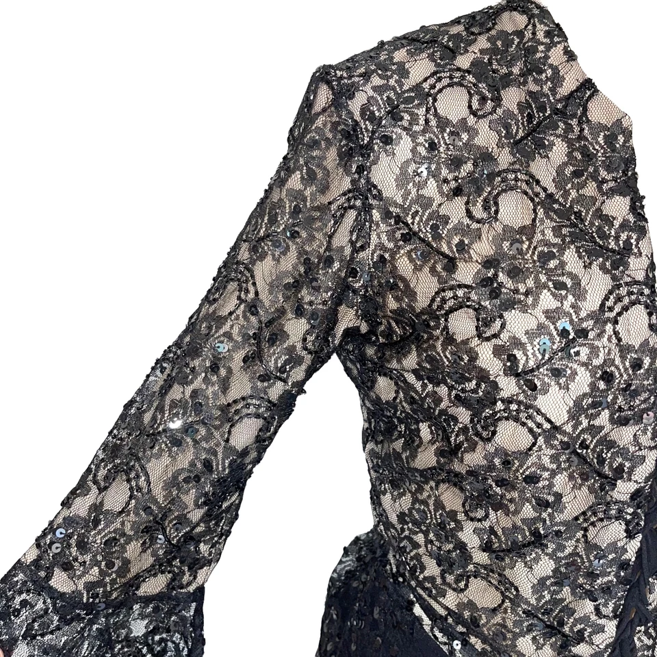 Conjunto de pantalones Cache Top para mujer vintage talla mediana negro rayón nailon encaje corsé años 90 Foto 3 de 4