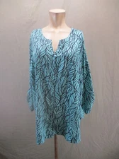 CATHERINES Size 1X Womens Blue Split Neck Long Sleeve Lightweight Blouse 767