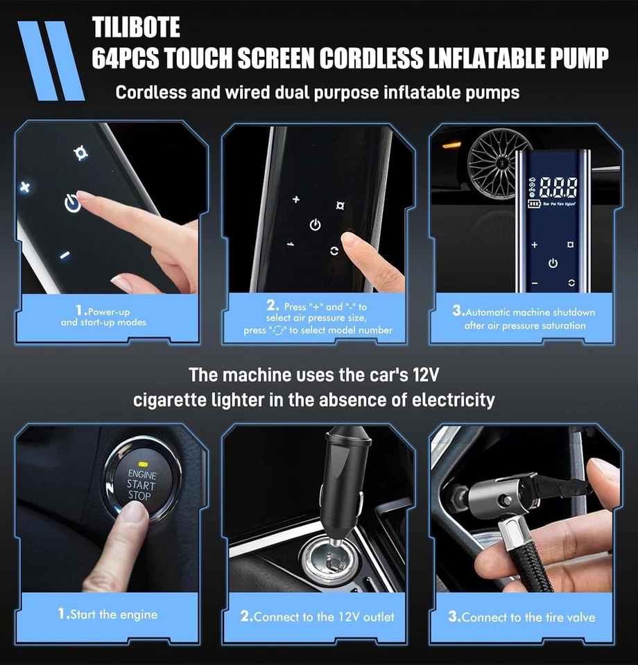 64PCS Tire Repair Kit w/ 120PSI Air Compressor – Car & Motorcycle Emergency Tool - Image 4 of 4