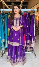 Beautiful Heavy Pure Chinnon Silk Palazzo Suit With Dupatta For Women  Girls