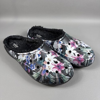 Crocs Freesail Lined Clog Women's Size 9 Floral Pink Black Tropical Slip-on Mule