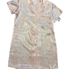 Adonna Women s Size Large Pink Paisley Satin Short Sleeve Night Gown NWT