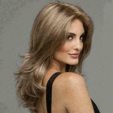 New Fashion Women Wig Blond Brown Like Human Hair Wigs Smooth Long Cosplay 56cm