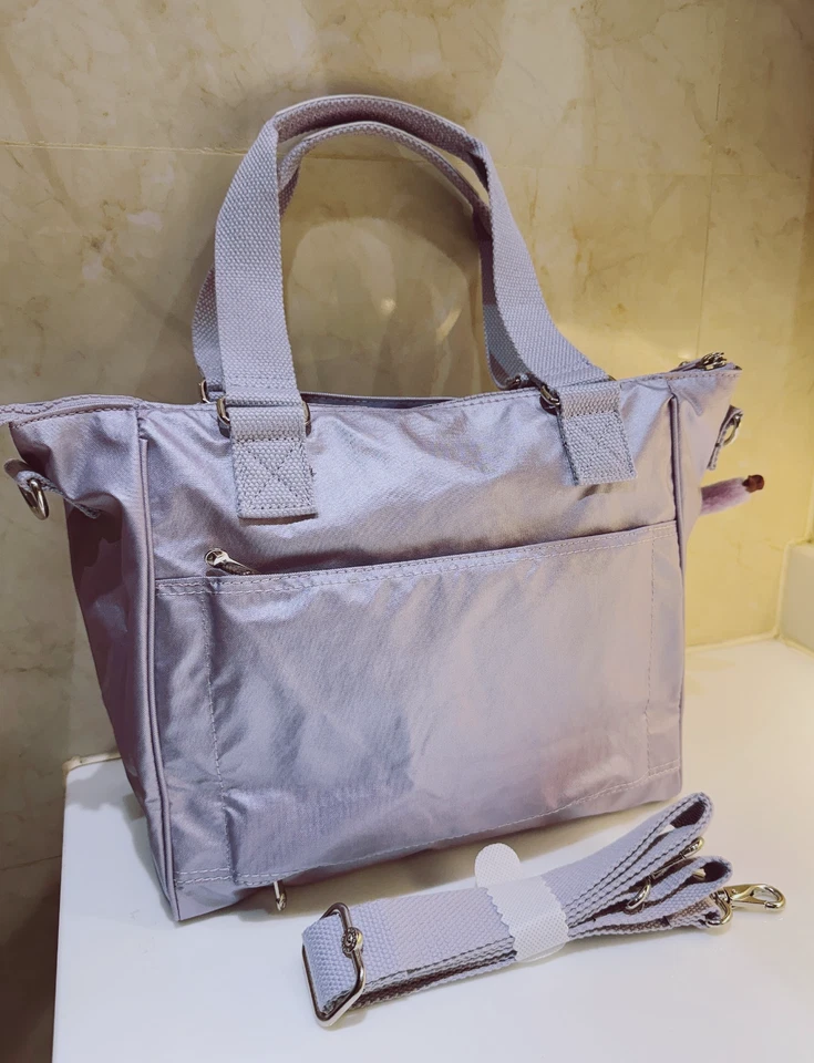 NUEVO CON ETIQUETAS Para mujeres Kipling Metálico Púrpura Bolso Bandolera Bolso de Mano Trolley Tote Foto 4 de 4