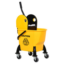 26L Mop Bucket with Water Wringer Wheels Metal Handle Heavy Duty Cleaner Yellow