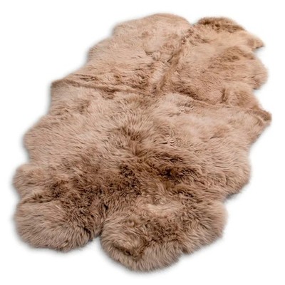 Luxurious Quad Sheepskin Rug Natural Wool Area Rug 3x5 Taupe Sheep Rug 4 Pelt