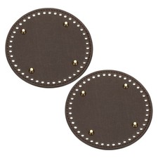 2Pcs 5.9"Dia Round Leather Crochet Bag Bottom with Holes, Coffee