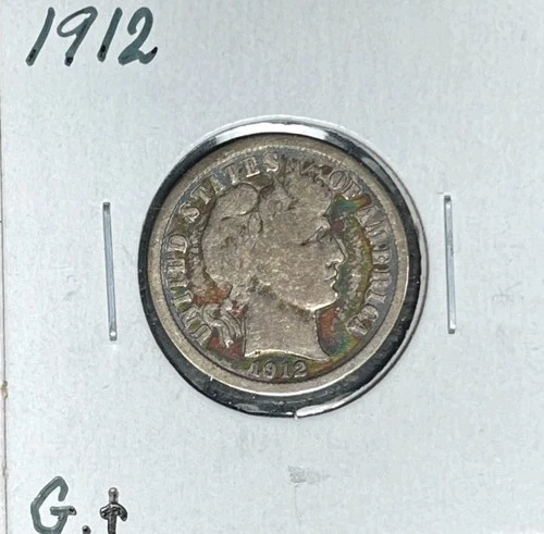 1912 BARBER SILVER DIME ~ GOOD + ~ NICE COIN