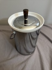 Vintage Kromex Chrome Ice Bucket with Handle Lid Wood Accents 11" Made In USA