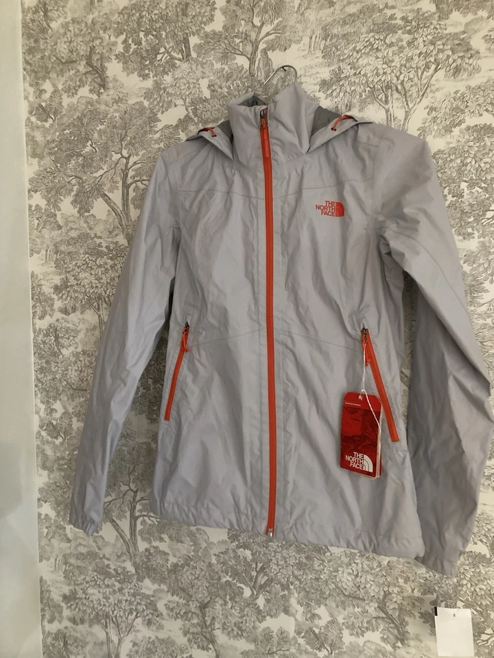 NUEVO 🔥 Chaqueta North Face Dry Vent XS para mujer gris/naranja con capucha impermeable Foto 2 de 4