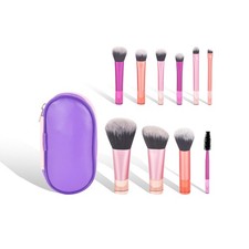 Portable 10Pcs Mini Travel Makeup Brush Set with Pouch, Full Pink  Purple