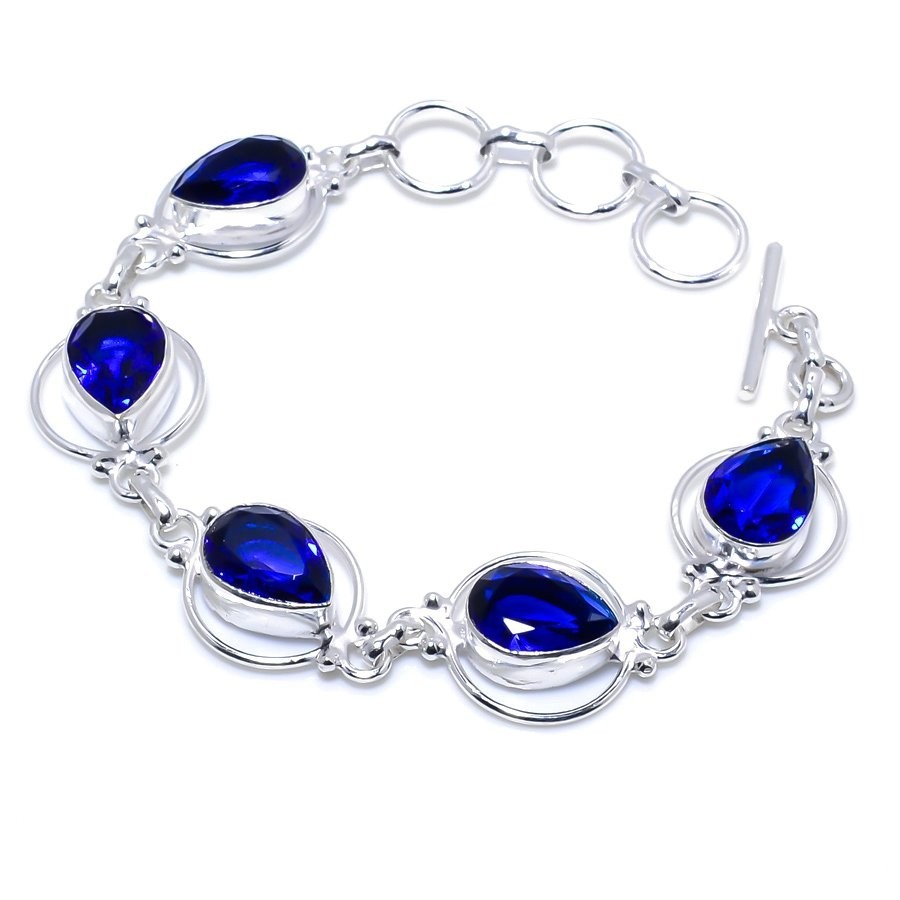 "Blue Tanzanite Gemstone Handmade 925 Sterling Silver Jewelry Bracelet Size 7-8\""
