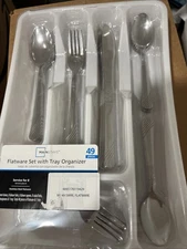 Mainstays SWIRL Stainless 49Pc Service for 8 Flatware and Organizer Tray Set