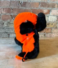 Crown Cap Blaze Orange Rabbit Fur Ear Flap Aviator Trapper Hat - Size Medium