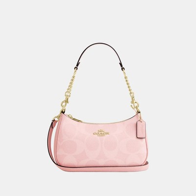 COACH Teri Shoulder Bag In Signature Canvas Powder Pink CAL51 Outlet NEW
