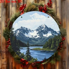 2D Flat,1pc Aluminum Round Wall Art Sign - Majestic Snow-Capped Mountains,Tranqu