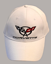 Vtg Corvette Embroidered Cross Flag White Baseball Truckers Hat Strap Back