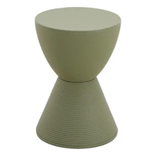 LeisureMod Boyd Modern Plastic Ribbed Round End Table in Olive Green