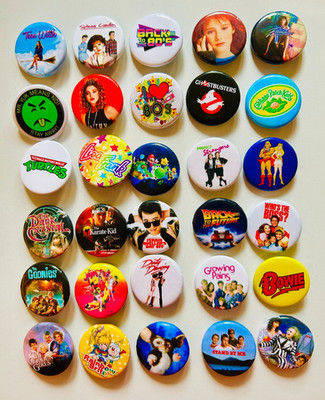 80s Pop Culture 30 Pinback Button Lot 1.25 inch Ghostbusters Ferris Mario Lisa