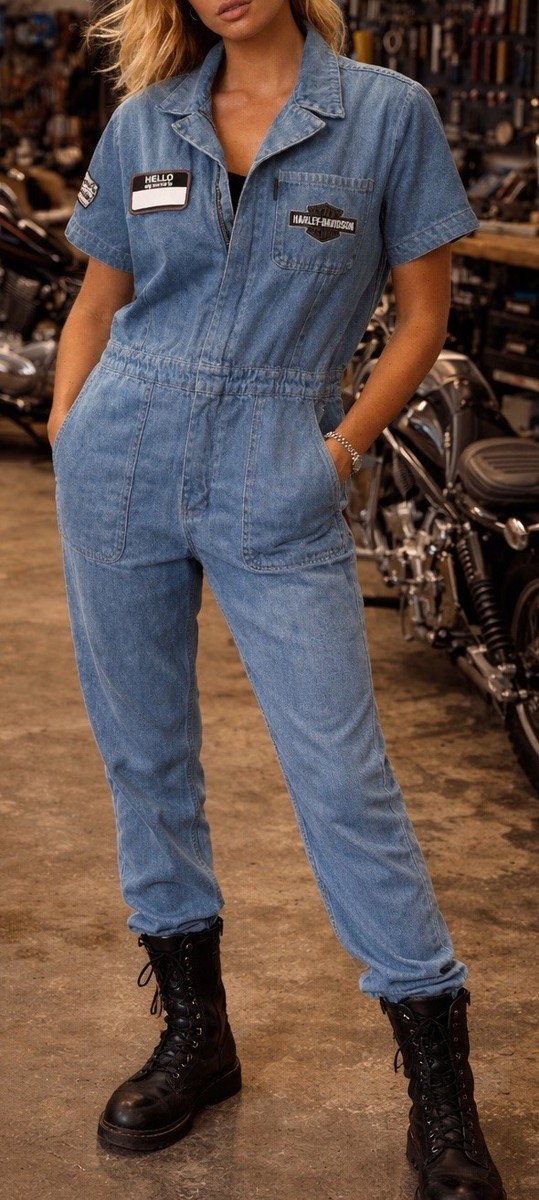 NWT Harley Davidson Industrial Blue Denim Coverall Jumpsuit