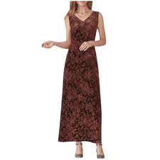 Sundance Silk Blend Velvet Brown Floral Paisley Print Sleeveless Maxi Dress MED