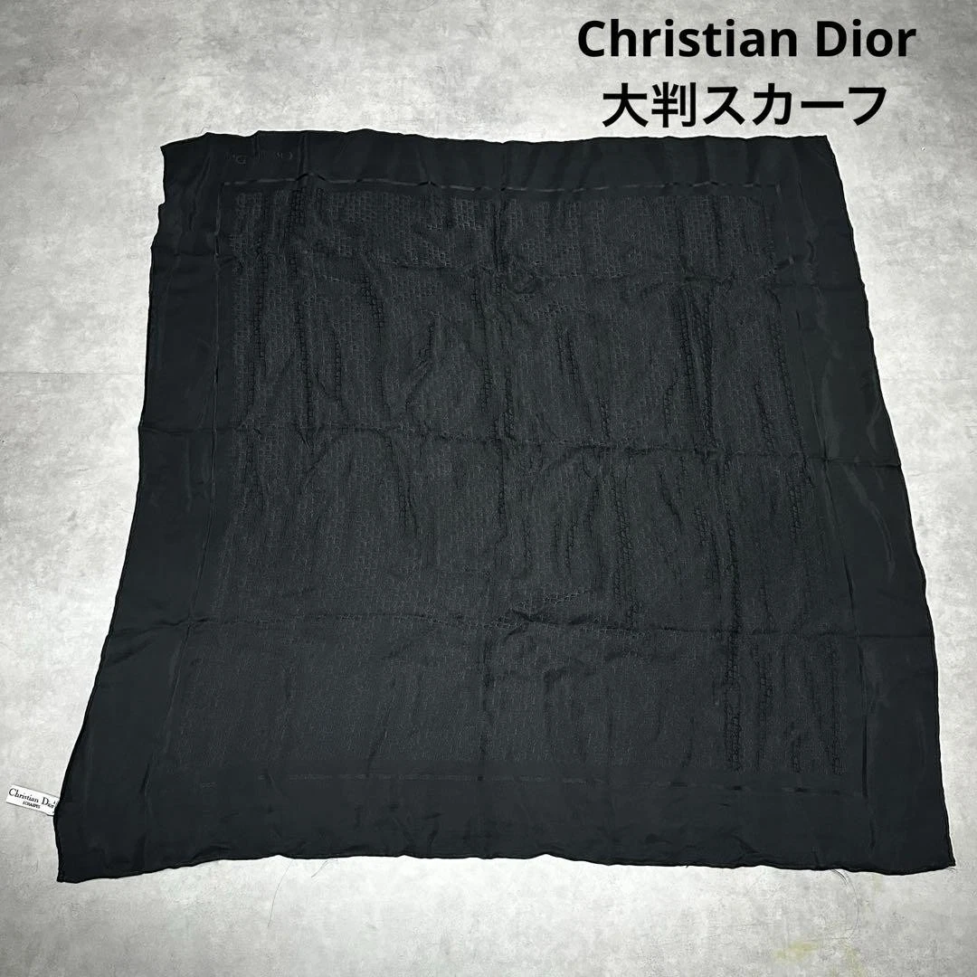 Christian Dior écharpe vintage en soie noire transparente logo unisexe 33,5 pouces x 33,5 pouces