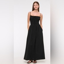 Abercrombie & Fitch Black Smocked Tie-Front Maxi Dress Size Large Pockets!