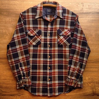 Vintage Sears Plaid Shirt Jacket 70s 80s Heavy Check Quilted Lined Mens Medium