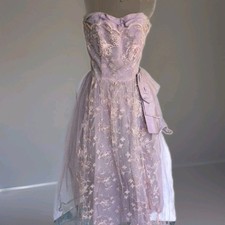 Vintage 1950s Prom Dress Lilac Net Lace Overlay