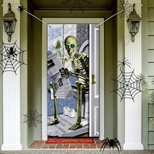 Halloween Skeleton Door Cover Funny Photo Props Bathroom Door Cover Backdrop