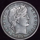 1901 Barber Quarter AU(det) Light hairlines /Cool planchet flaw error on reverse