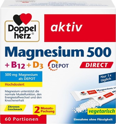 Doppelherz Magnesium 500 B12 D3 DIRECT Depot 60 Portionen Micro Pellets Zitrone