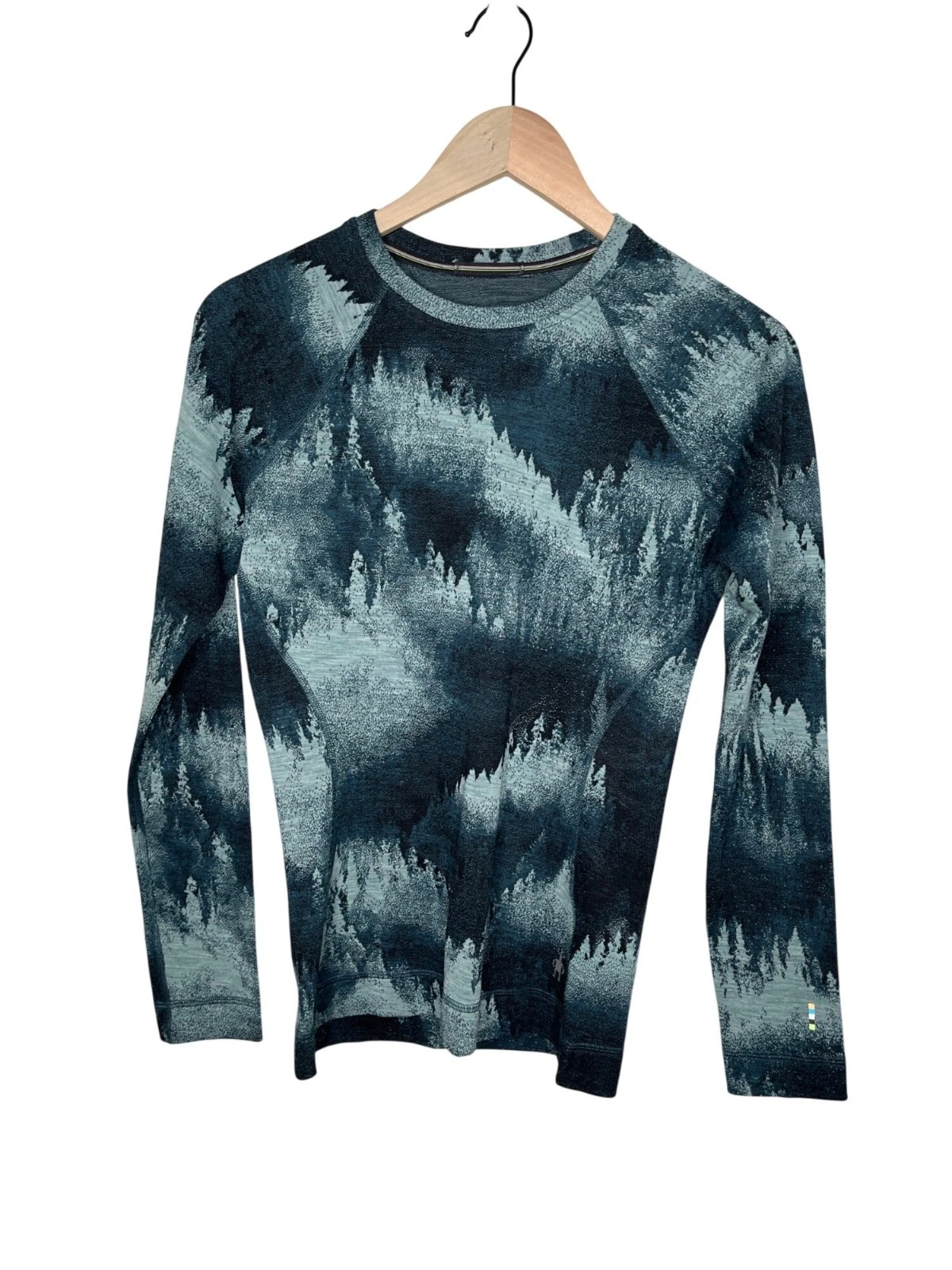 Smartwool Womens Merino Wool Base Layer Foggy Pines Long Sleeve Shirt Small