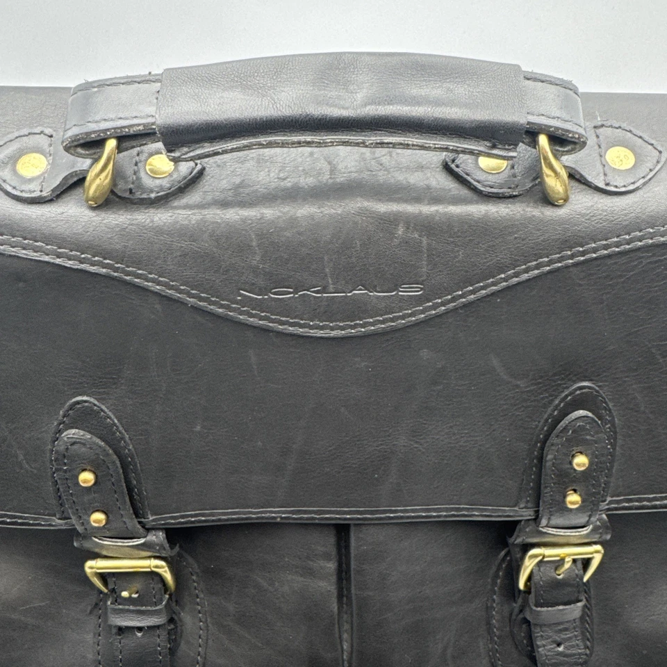 Bolsa para laptop NICKLAUS de couro preta pasta/mensageiro - Imagem 3 de 4