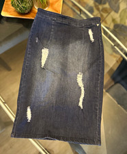 GUESS Blue Distressed Denim Midi Pencil Skirt Zip Closure Women s Size S