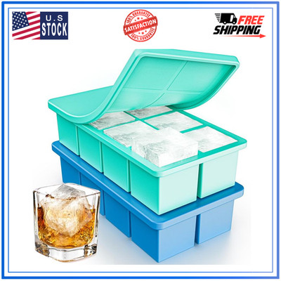 Large Ice Cube Tray 2 Pack, Lxndaser 2 Inch Silicone Ice Cube Molds With Lid