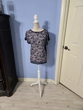 Attention Medium Top Womens Blue Multicolored Short Sleeve