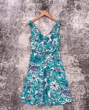 Lilly Pulitzer Dress Small Womens Green Jersey Knit Floral Paisley Pattern Mini