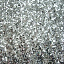 2mm Sequins on Poly Mesh Fabric Silver/White 2 Way Stretch/Per Yard