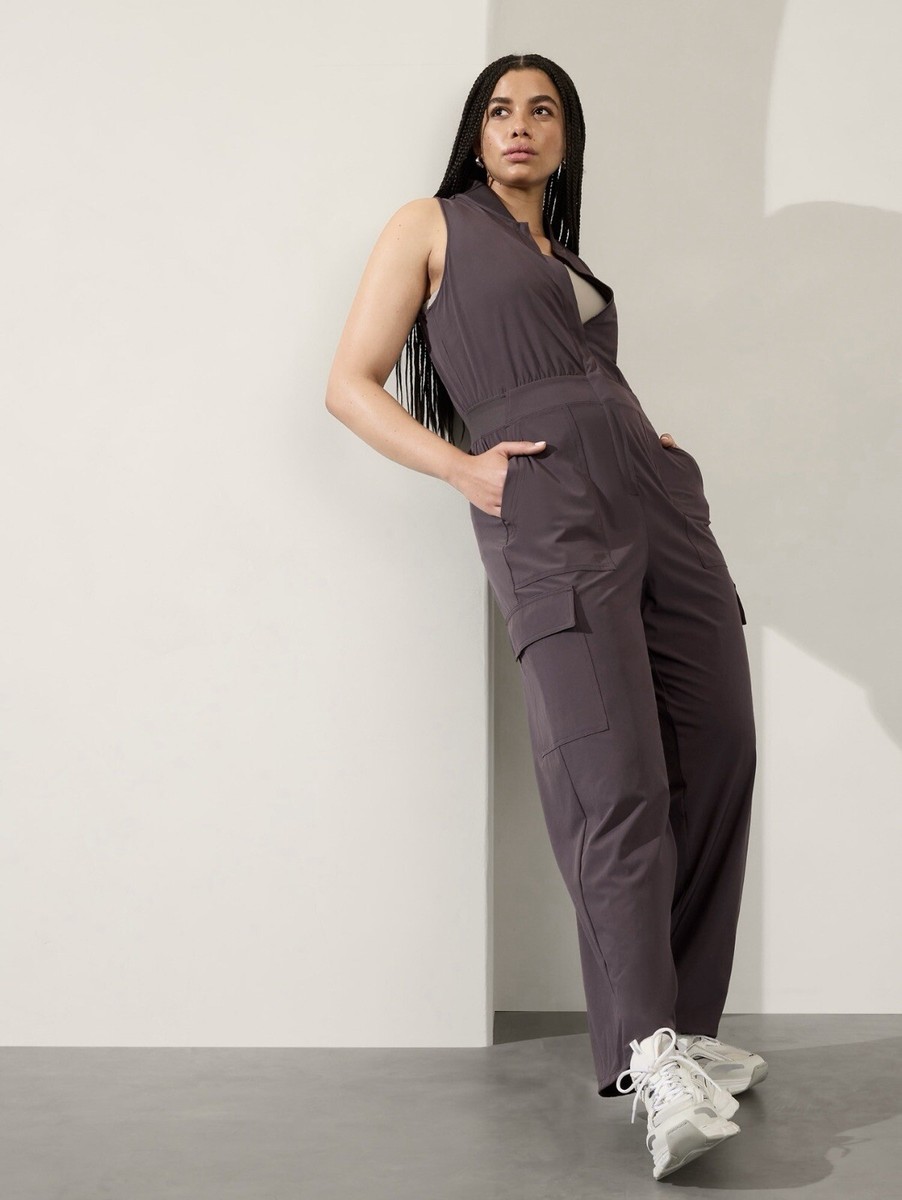 Athleta size 4T 4 Tall Brooklyn Utility Jumpsuit Shale #824834 | eBay