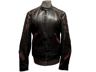 Hein Gericke Echt Leder Black Red Leather Motorcycle Racing Cafe Rider Jacket 44