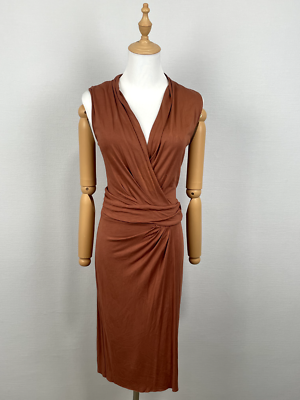 All Saints Brown Sleeveless V-Neck Draped Crossover Bodycon Evening Dress  Sz 34 | eBay