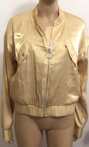 GUESS LA Womens gold Yellow Front Zip bomber Jacket Sz US Small | eBay