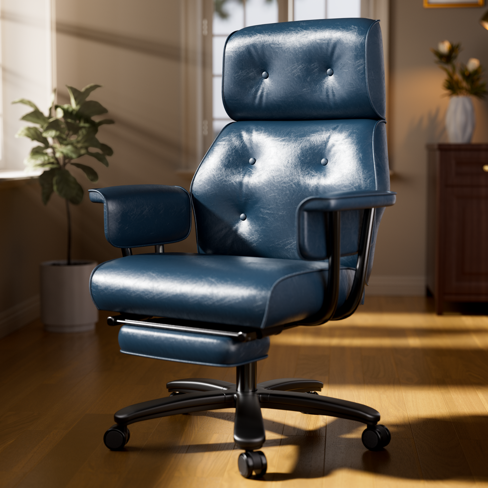 Ergonomic Office Chair with Armrest for Heavy People Big Chair Footrest Blue-image