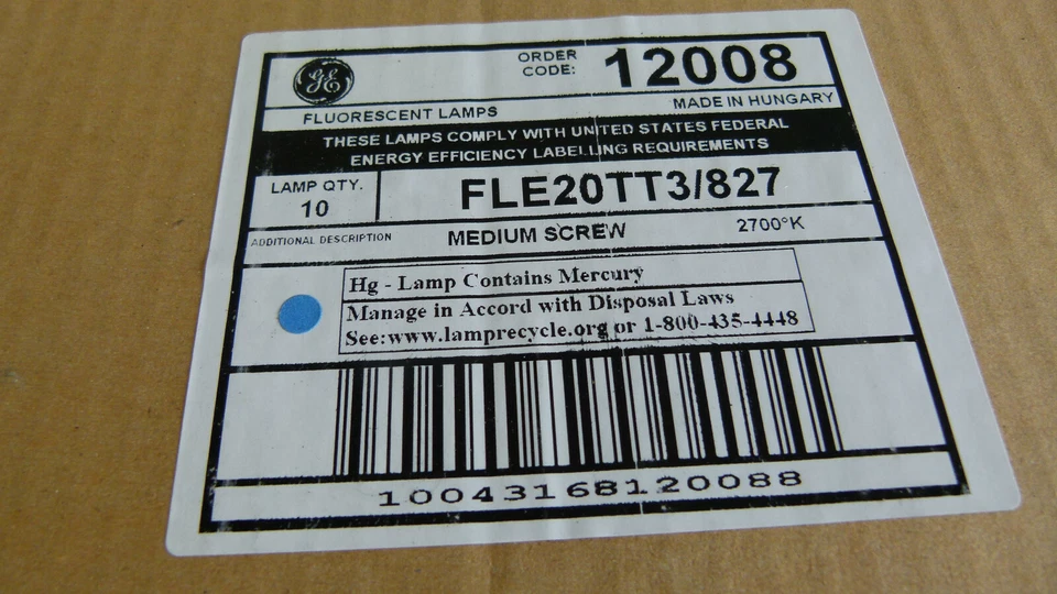 Box of 10 - GE 12008 - FLE20TT3/827 Compact Fluorescent Lamp Light Bulb T3 20W - Image 2 of 3