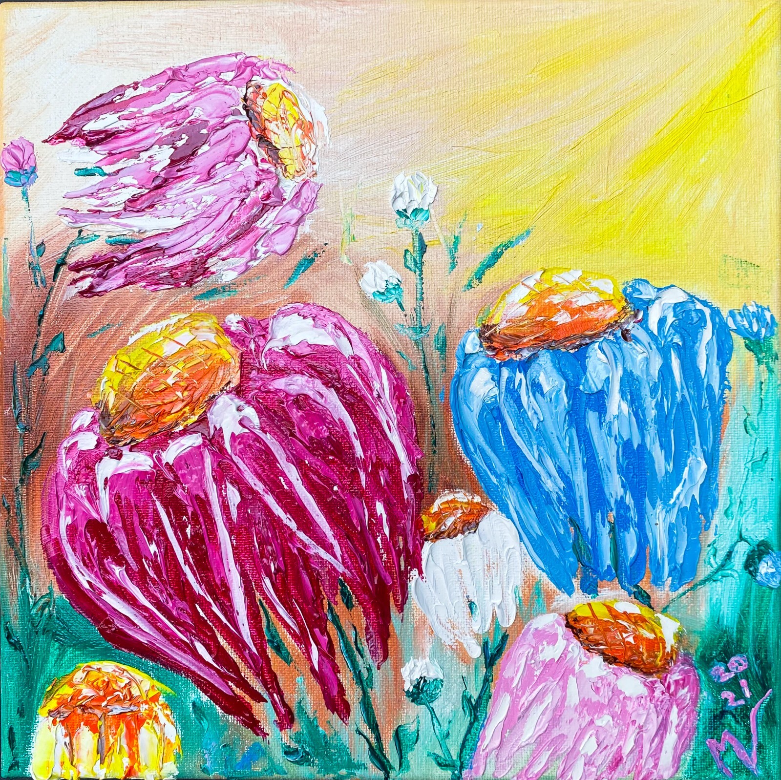 Daisy Painting Multicolor Original Art Canvas Flower Wall Art Margaryshopusa